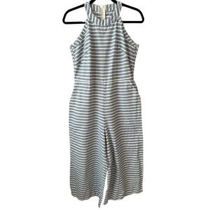 Vintage Nautical Stripe Jumpsuit Size 6 Cropped Wide Leg Blue White Halter Neck